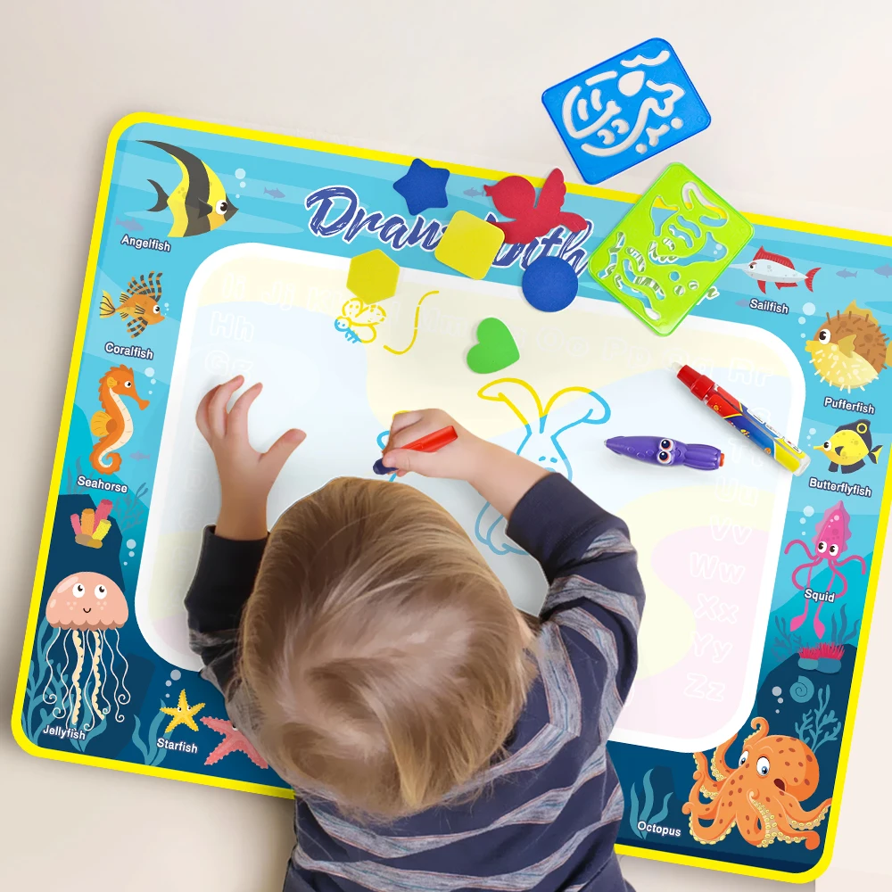 2023 New Arrivals Magic Water Drawing Mat with Fluorescent Pen Painting Board Early Educational Toys Montessori Toys for Kids