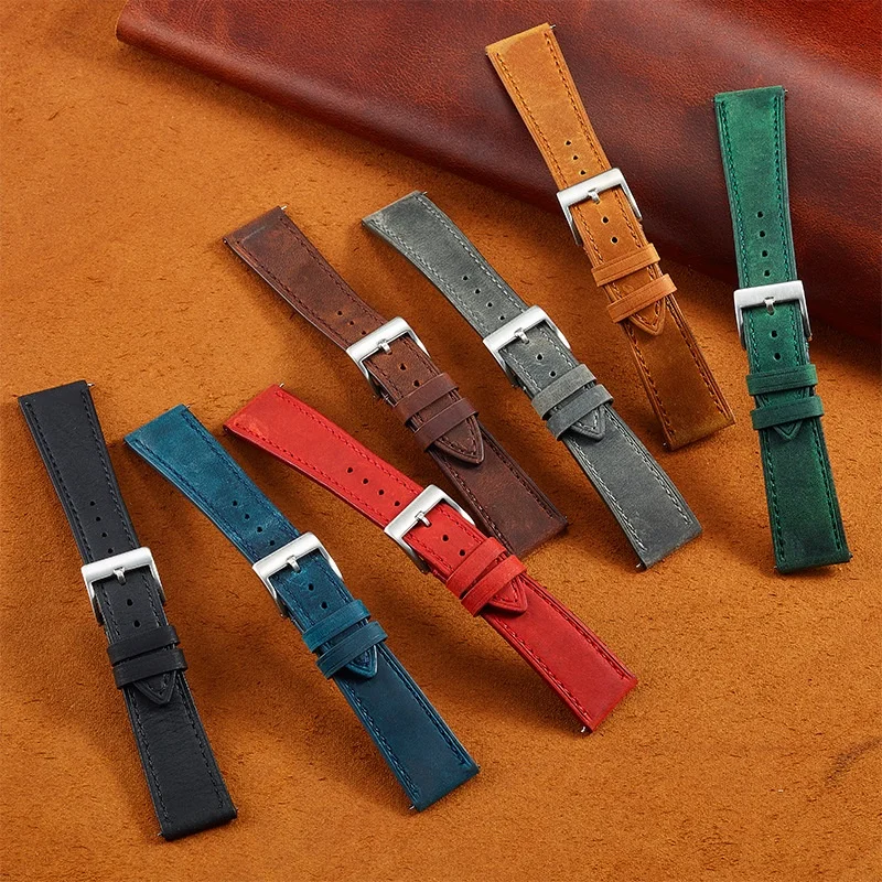 

20mm 22mm Quick Release Soft Retro Matte Cowhide Leather Watch Strap Replacement for Universal Waterproof Watch Band Bracelet