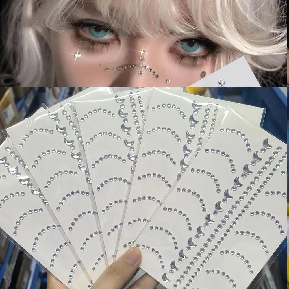 

1pcs 3D Moon Jewelry Tattoo Stickers Bling White Round Daimond Decals Festival DIY Eye/Face/Body Self Adhesive Temporary Tattoos