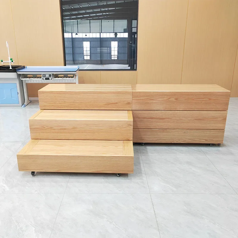 The music choir stage is sliding solid wood telescopic choir stage, movable and foldable