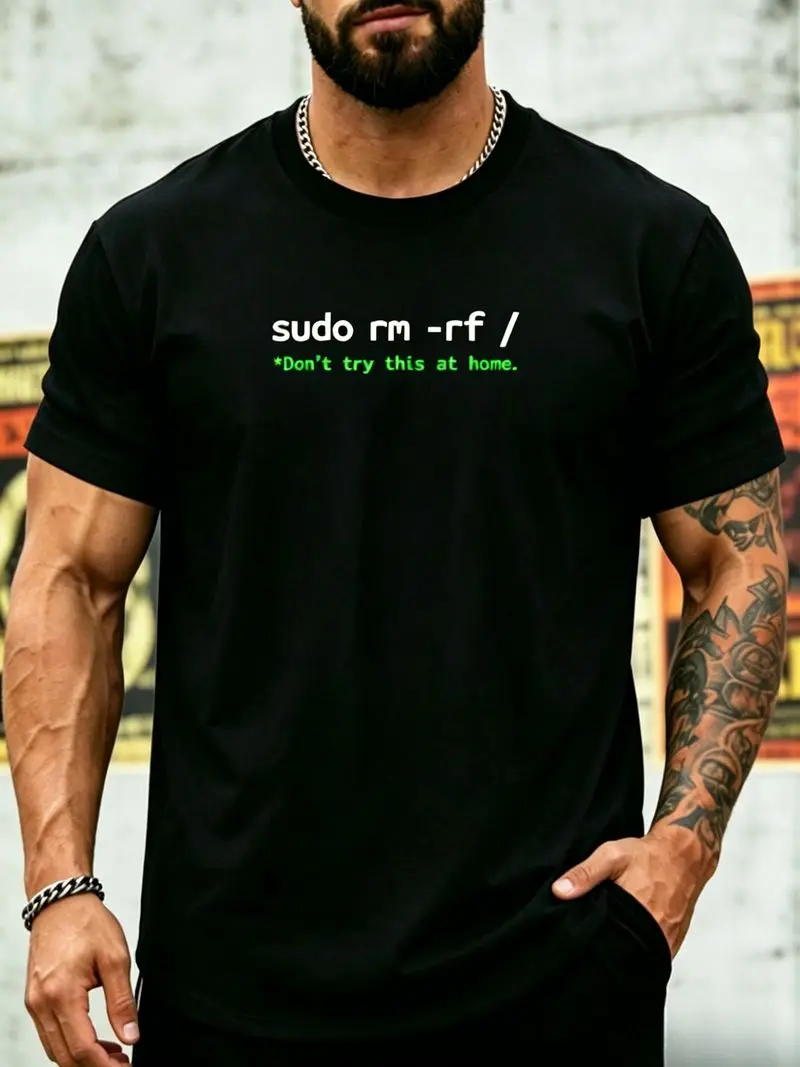 Sudo Rm Rf Unisex T-Shirt, Linux Programmer Engineer Open Source Tee, Comfortable Short Sleeve, Daily Wear, All Seasons, Black