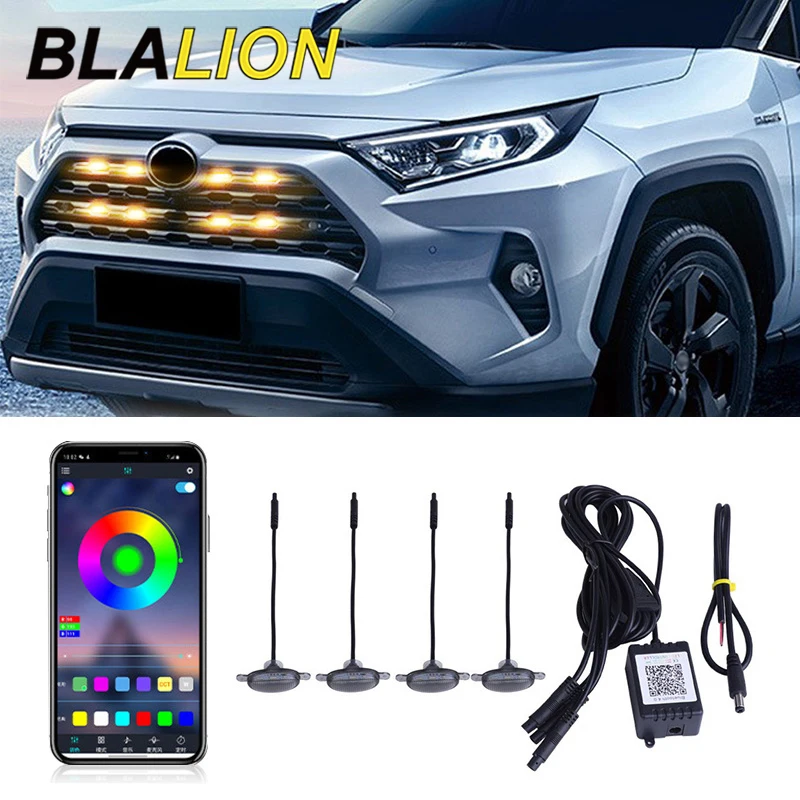 

Car LED Front Grille Lights RGB Decorative Lights 4 in 1 Signal Lamp APP Adjustable 12V Universal Sound Control Auto Headlight