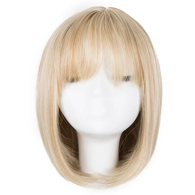 

Blonde Wig Synthetic Heat Resistant Fiber Middle Part Line With Bangs Hairpieces Short Wavy Hair Women Costume Hairset