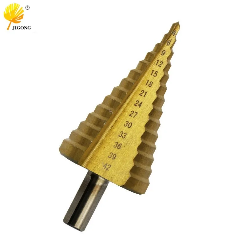 

4-42 plated step drill high speed steel handle straight groove pagoda drill hand electric drill drilling and r