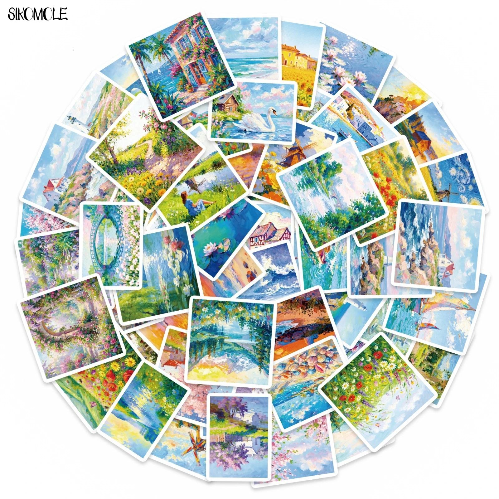 10/30/56PCS Cartoon Creative Oil Painting Landscape Stickers INS Style DIY Toys Guitar Luggage Decal Graffiti Sticker Aesthetic