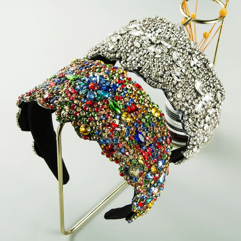 

New oversized exaggerated gypsy star colored rhinestone wide edge headband female Internet celebrity fabric personality headdres