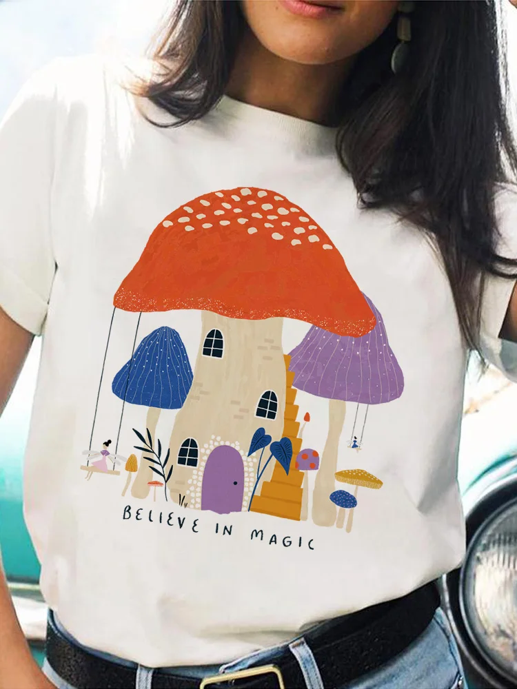 

Mushroom Print Women T Shirt Short Sleeve O Neck Loose Tshirt Ladies Fashion Trend Aesthetic Tee Shirt Female Tops Clothes 2022