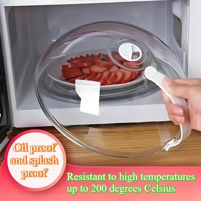 Microwave Food Splash Proof Cover Household Oven Heating Cover Plate Transparent Cover Handle Cooking Utensils Accessories