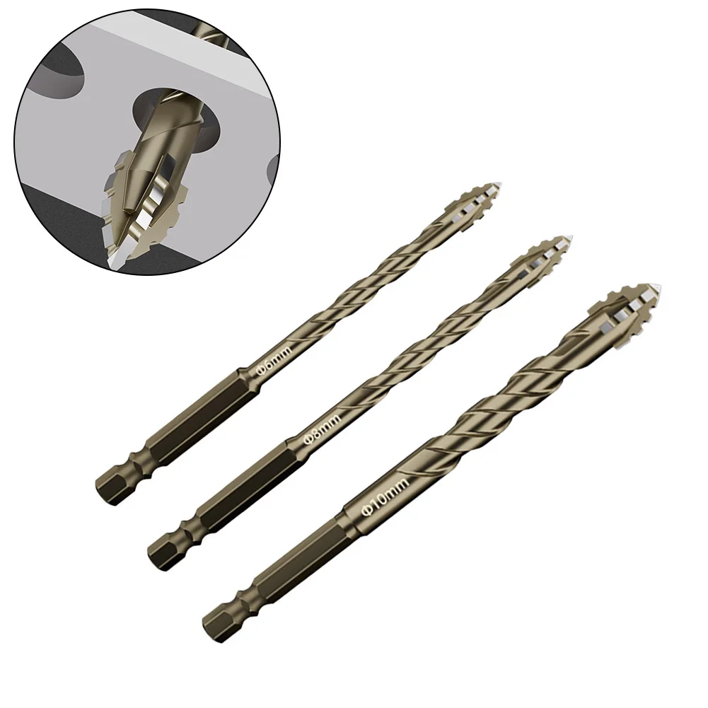 3pcs Four-Flute Eccentric Drill Drilling Glass Tile Punching Triangle Drill Bit Four Edged Serrated Eccentric Bit For Dry Drill