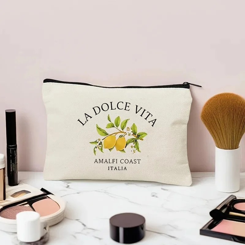 La Dolce Vita Amalfi Coast Italy Toiletry Bag with ZipperStylish White Travel Organizer Makeup Lightweight Toiletry Travel Bag