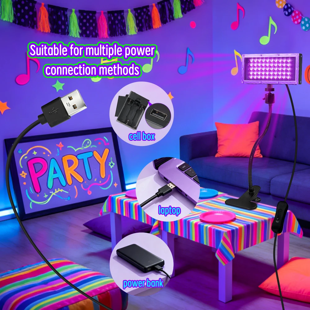 50 LEDs Black Light Lamp Clip On Flexible Gooseneck 90° Adjustable Blacklight for Party Fluorescent Poster Body Paint Decor view 5