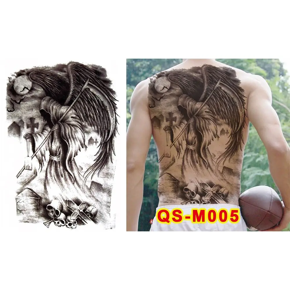 

Water Transfer Printing Full Back Tattoo Sticker Buddha Pattern Angel Wings Cross Full Back Tattoo Patch Sweatproof Guan Gong