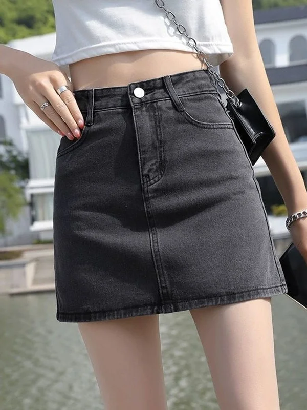 High Waist A-Line  Skirt Women's Denim Shorts Skirt with Padded Slimming Effect Korean Style Cotton Blend Jeans Skirt