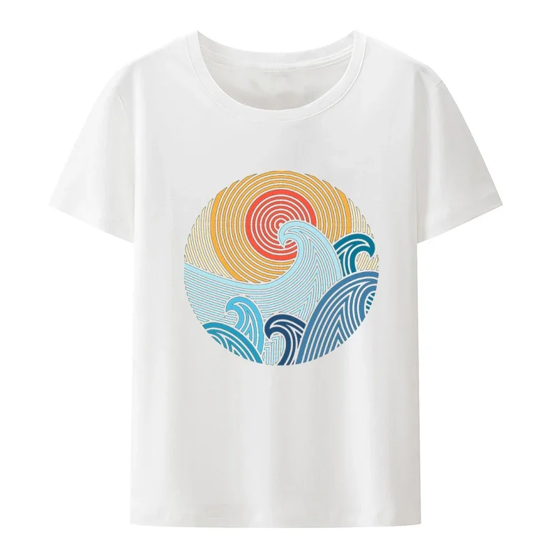 Sunset and Waves Patterns Printd Anime T-shirts Funny Top Tee Trend Support Dropshipping Leisure Japanese Aesthetic Y2k Clothes