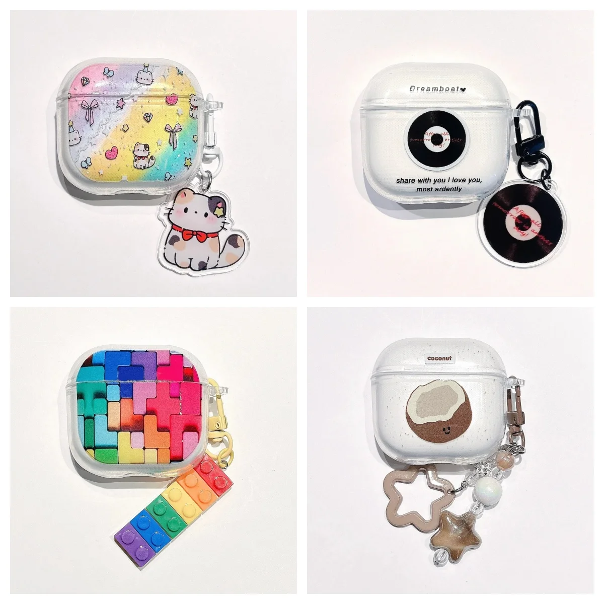 

For Apple AirPods Pro3 AirPods 4 3 2 1 Pro Pro2 Case Cartoon Rainbow Retro Record Player Transparent Soft Shell Earphone Cover