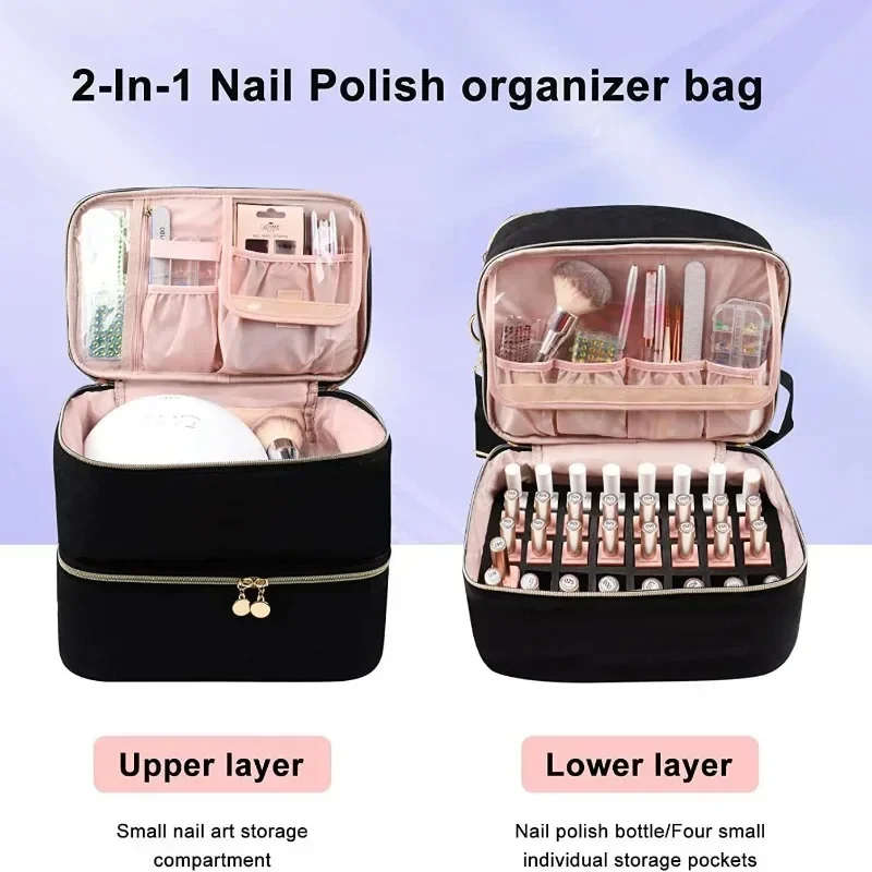 Portable Nail Polish Storage Bag Double Layer Multifunctional Manicure Tool Handbag Organizer Foldable Makeup Bag 30/40 Grids