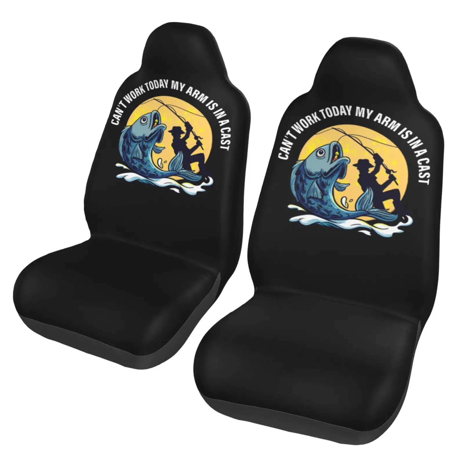 Retro Style Fishing Print Car Seat Covers Set 2 Pcs Elastic Auto Interior Car Accessories Protectors Non-Slip Auto Cove