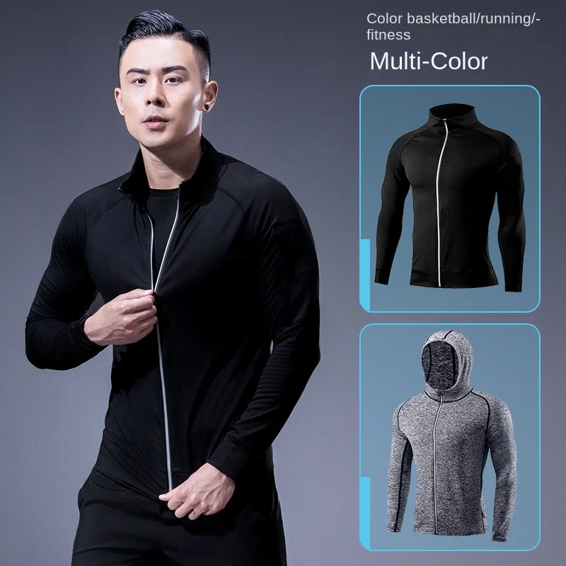 Jaqueta esportiva masculina com zíper, roupas de corrida, roupas de treinamento, cardigã apertado, blusa fitness, outono e inverno