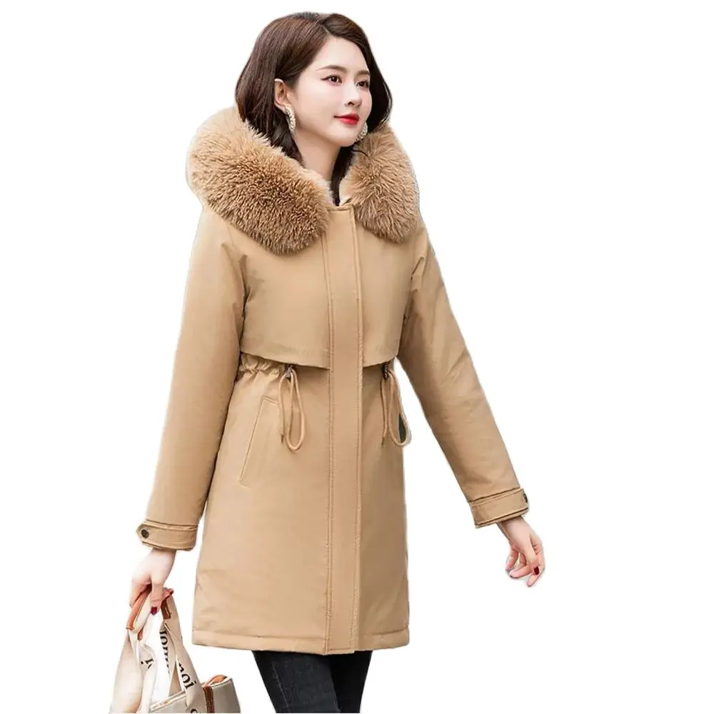 2024 Explosions Double-sided Velvet Stitching Cotton-padded Clothes Women\'s New Korean Version Of Hooded Fashion Long Warm Coat.