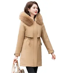 2024 Explosions Double-sided Velvet Stitching Cotton-padded Clothes Women's New Korean Version Of Hooded Fashion Long Warm Coat.