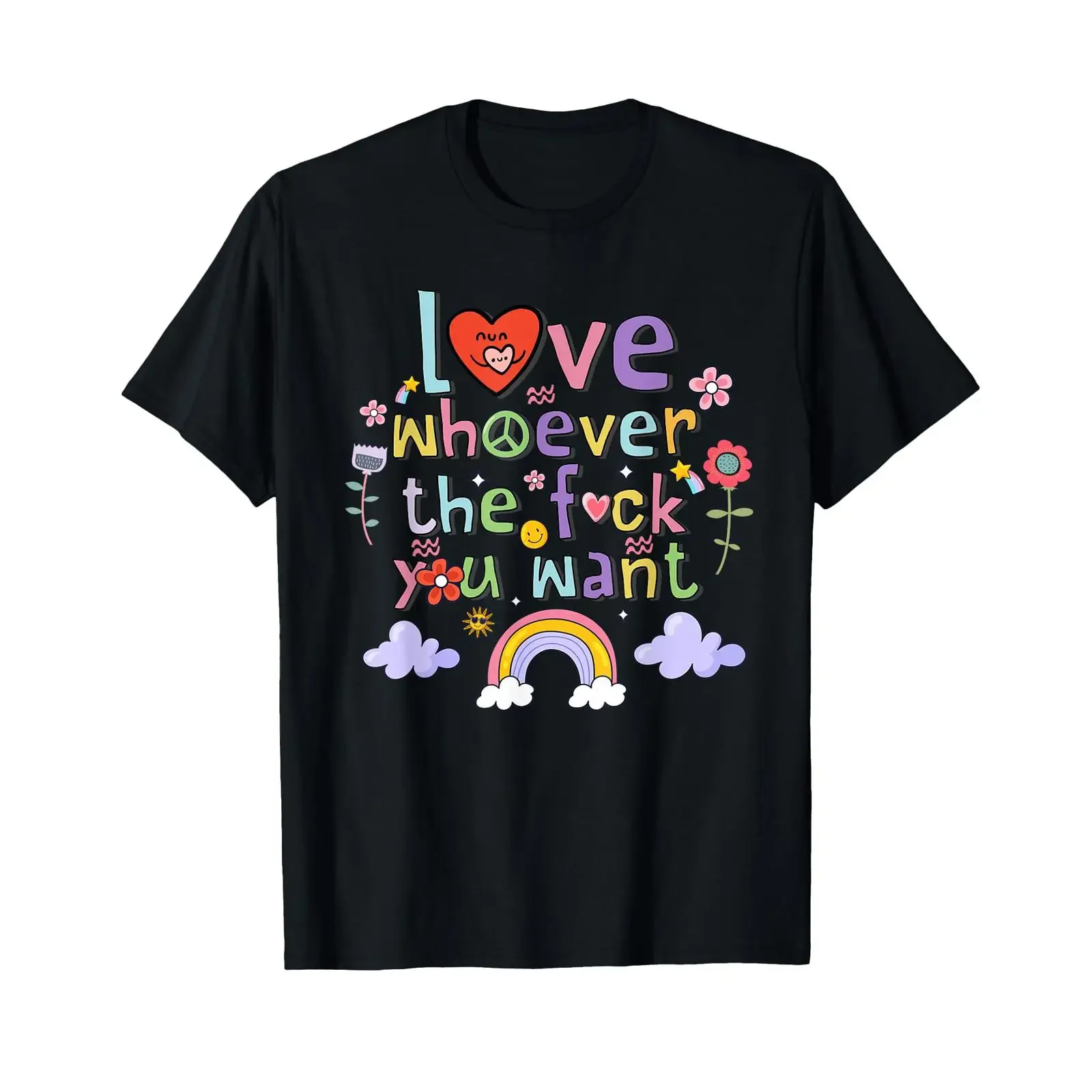 Love Whoever The Want Flowers Colourful T Shirt black vintage Washed Casual Slightly designer clothes fashion Versatile Unisex