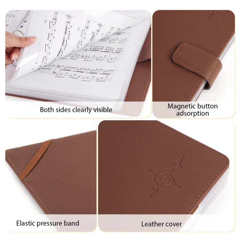 30 Loose Sheets Music Folder Choral Music Folders with Hand Strap PU Leather for Stage Performance Piano Playing Choir Singer