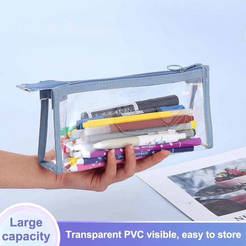 Transparent Pencil Case Large Capacity Waterproof Storage Bag Simple Portable Stationery School Supplies