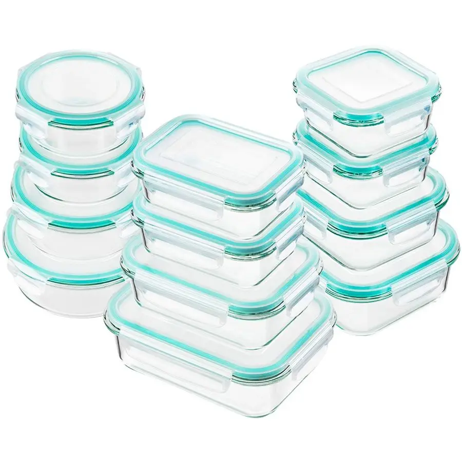 

Glass Food Storage Containers with Lids, 24 Piece Meal Prep, Airtight Bento Boxes, Leak Proof 12 lids amp 12 Containers Blue