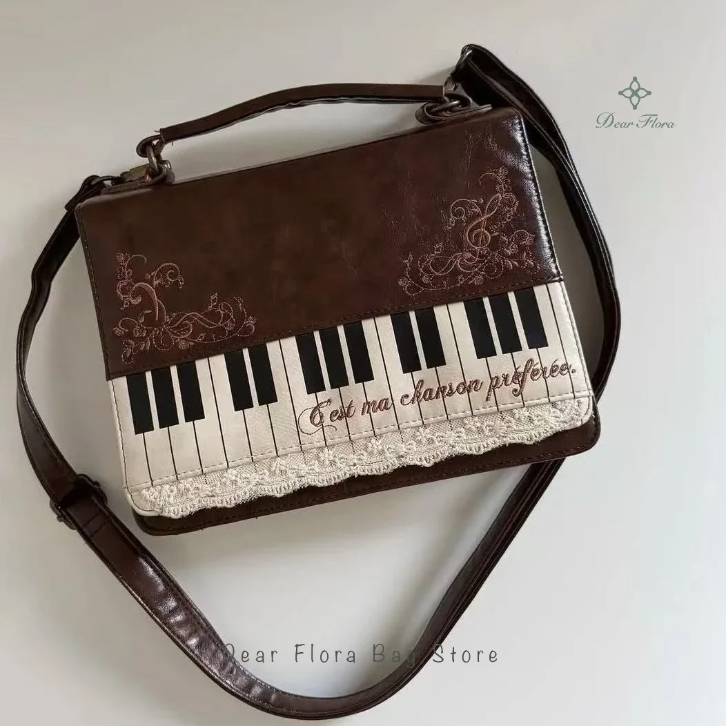 New Vintage Piano Shoulder Bag Womens Brown Crossbody Bag Y2k Girls Transparent Ita Bag Personalized Backpack Aesthetic Handbags