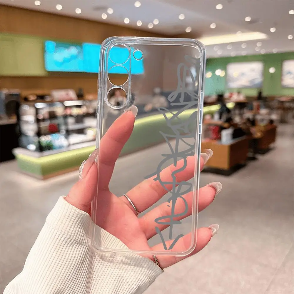 Grey Graffiti style Transparent Phone Case for Samsung Galaxy S26 Ultra S25 S24 S23 FE S22 Plus 5G Soft TPU Drop-Proof cover