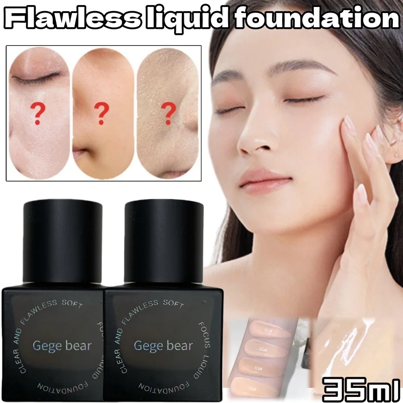 Gegebear Flawless Liquid Foundation 35ml Natural Cream Concealer Brightens Skin Color Long-lasting Makeup Base