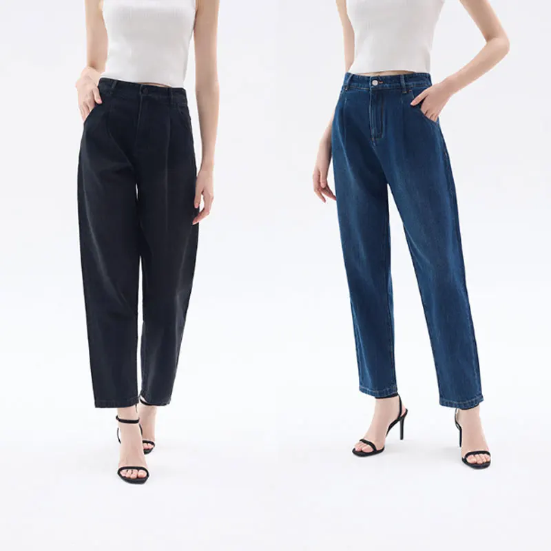 Dames Katoenen Rechte Taps Toelopende Broek Retro Modieuze Cropped Jeans