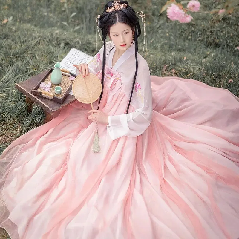 

Original Hanfu Women's Chest Length Robe Dress Embroidered Authentic Daily Dress Hanfu Chinese Traditional Pink Blue Clothes