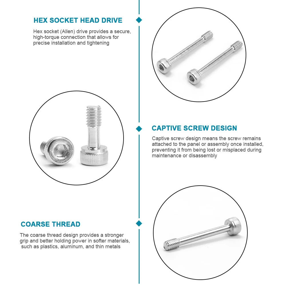 Vis à tête cylindrique à six pans creux en acier inoxydable, demi-filetage, tige réduite, vis à panneau captif, figurine M3, M5, M6, M8, M10, 2-10 pièces