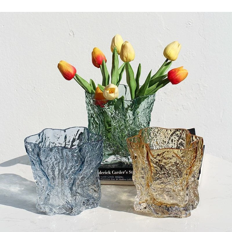 Gradual Glacier Transparent Glass Vase Hydroponic Flower Pots Decorative Arrangement Desk Decoration Floral Vases