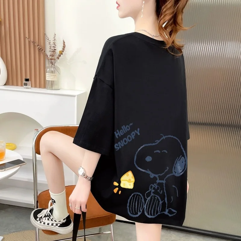 Snoopy Hort Sleeves Cartoon Anime Oversized T-shirt Women Summer Soft O-neck Casual Loose Tees Tops Cotton T Shirts Sportswear