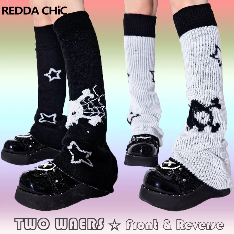 REDDACHiC Reverse Kawaii Skull & Star Detail Leg Warmers Acubi Fashion Women's Gaiter Boots Cover Knee-long Socks Dark Academia