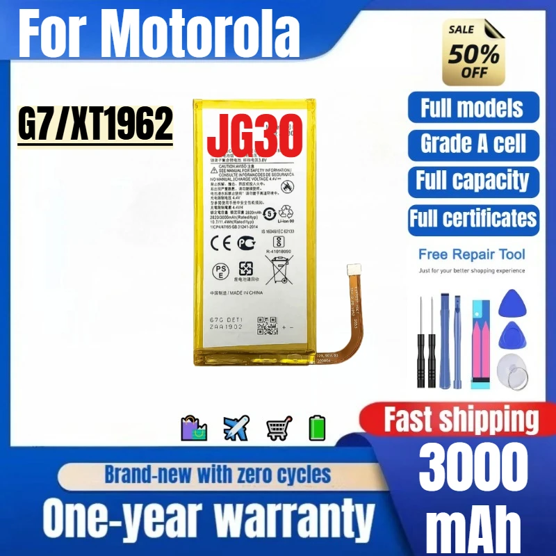 

JG30 for Motorola G7/XT1962 Mobile Phone Battery 0 Cycle High Quality High Capacity Replacement Bateria Grade A Cell with Tools
