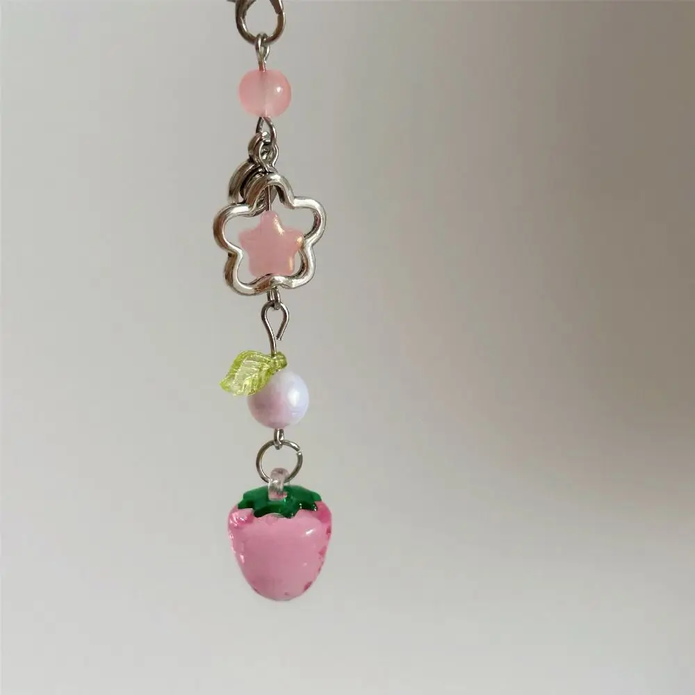 Cute Strawberry Mobile Phone Strap Beaded Fruits Mobile Phone Key Chain Bag Pendant Y2K Phone Charm Rope