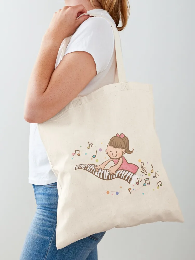 

The joy of piano playing cartoon girl Tote Bag Canvas shoulder bag Eco bag cute tote for beach