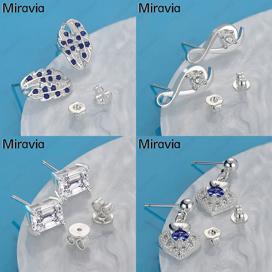 

Miravia 925 Sterling Silver Geometric Zirconia Earrings Women Charm Fashion Engagement Holiday Gift Jewelry