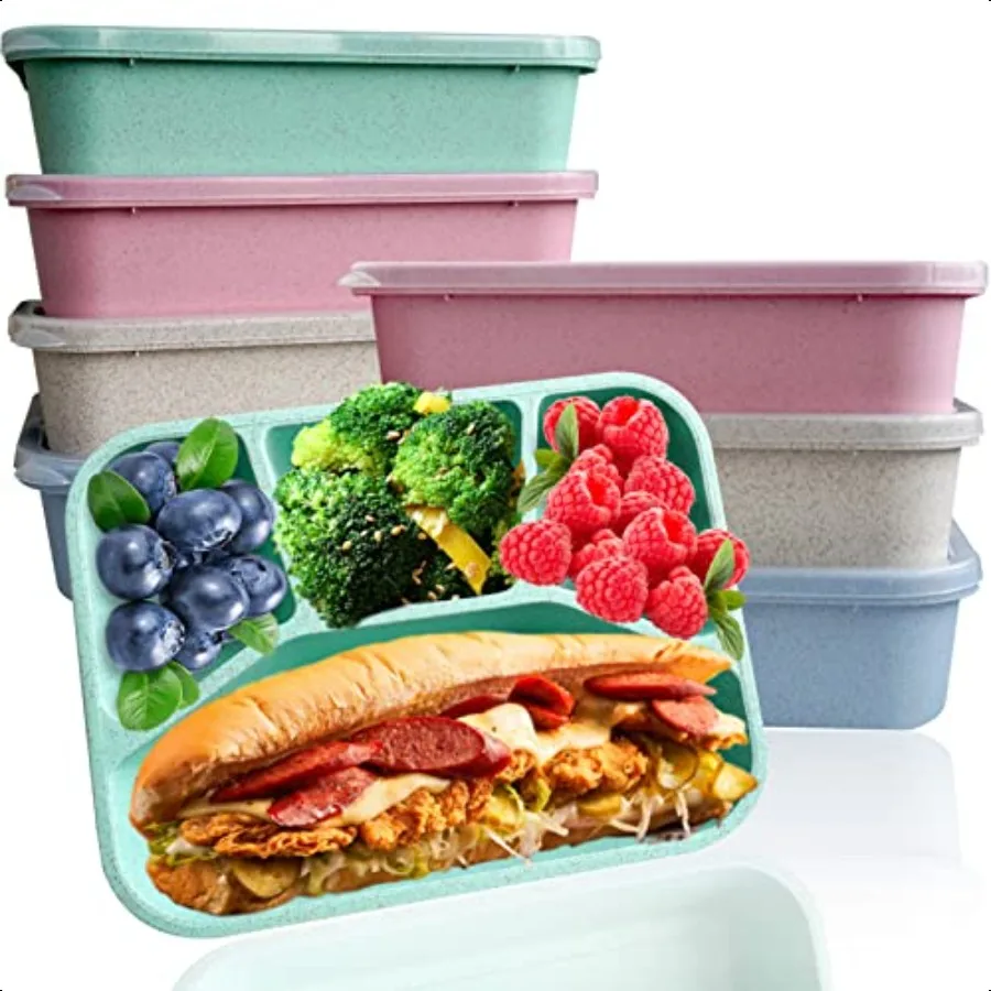 

8 Pack Bento Box Lunch Containers Wheat Straw Meal Prep Containers Reusable Microwave and Dishwasher Safe Lunch Containers for