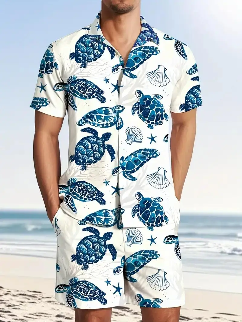 

Мужские комплекты рубашек с 3D принтом в отпускном стиле, рубашка с коротким рукавом, пляжные шорты большого размера, уличная одежда, гавайские костюмы, одежда