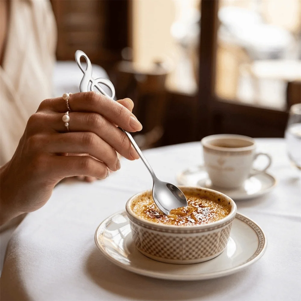 5Pcs Rustless Steel Stainless Steel Spoon Musical Note Shape Polished Stirring Spoon Practical Small Size Build Teaspoon
