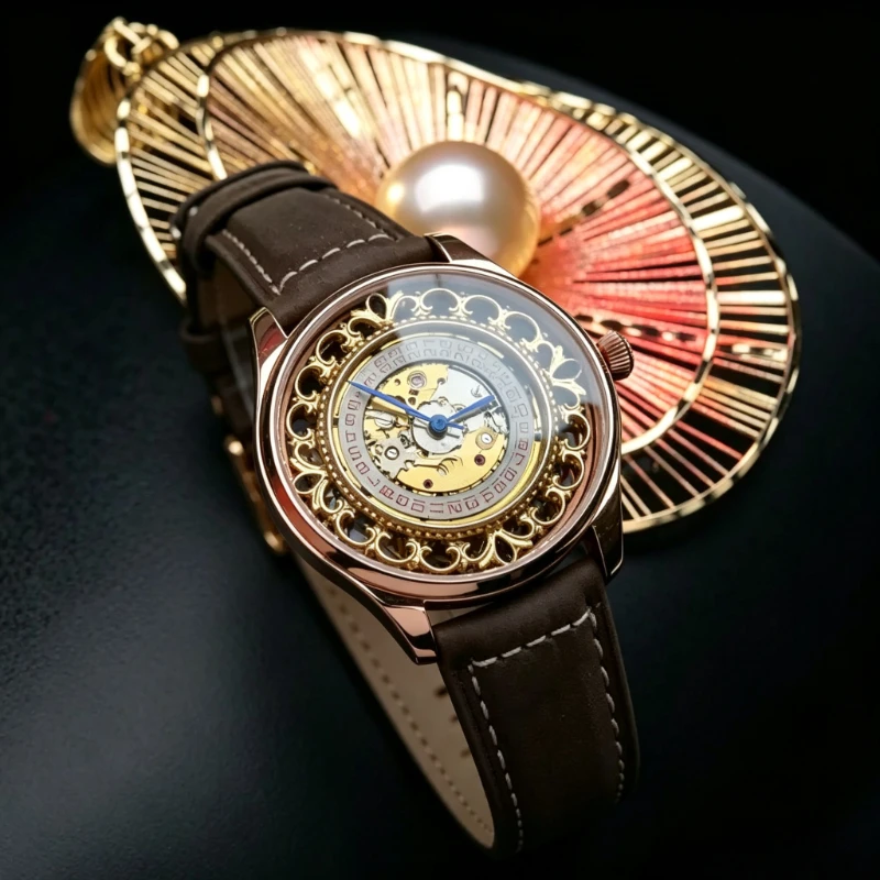 Personalized Mechanical Watch, Handmade Original Automatic Watch, Retro Watch, Sapphire Glass Gold Watch