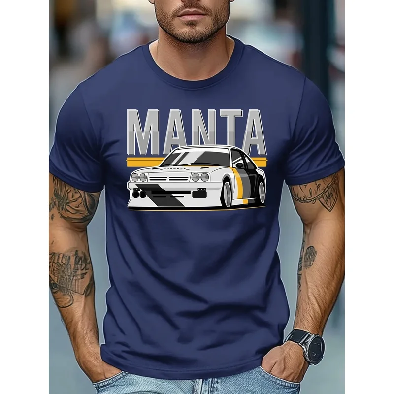 Men'S T-Shirt, Fun 'Manta Race Car' Printed Tee, Men'S Short Sleeve Shirt, Regular Casual Daily Top, Men'S T-Shirt, Fun 'Manta R