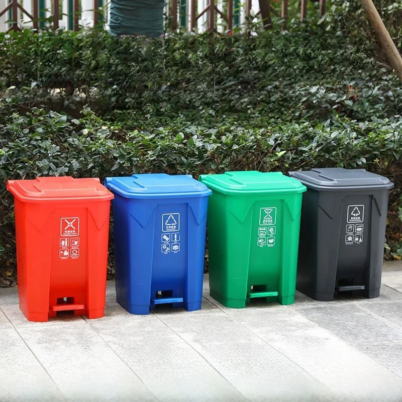 屋外オフィス用フットペダル式ゴミ箱-4色分別-50l-大型-蓋付き-家庭用パーソナル清掃ツール