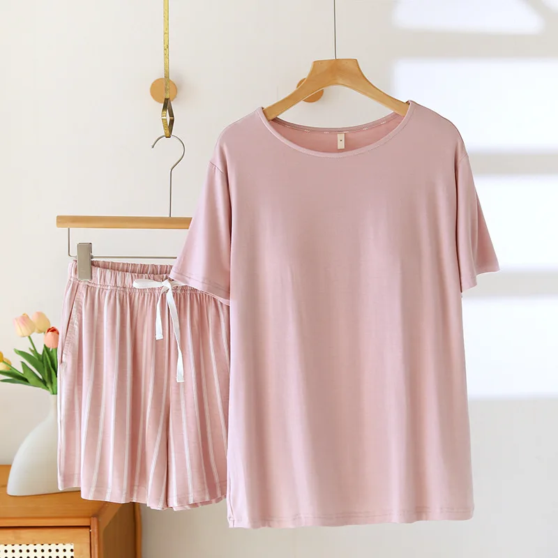 الصيف النساء مشروط منامة بلون قصيرة الأكمام البلوز مخطط السراويل ملابس خاصة الإناث 2 قطعة مجموعة ملابس النوم