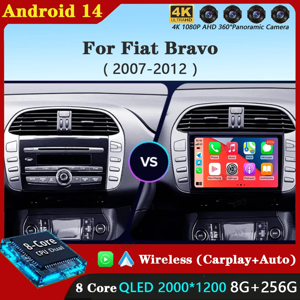 

Android 14 Car Radio Carplay Multimedia Video Player 2 Din GPS Navigation For Fiat Bravo 2007-2014 Autoradio Audio Stereo 4G DV