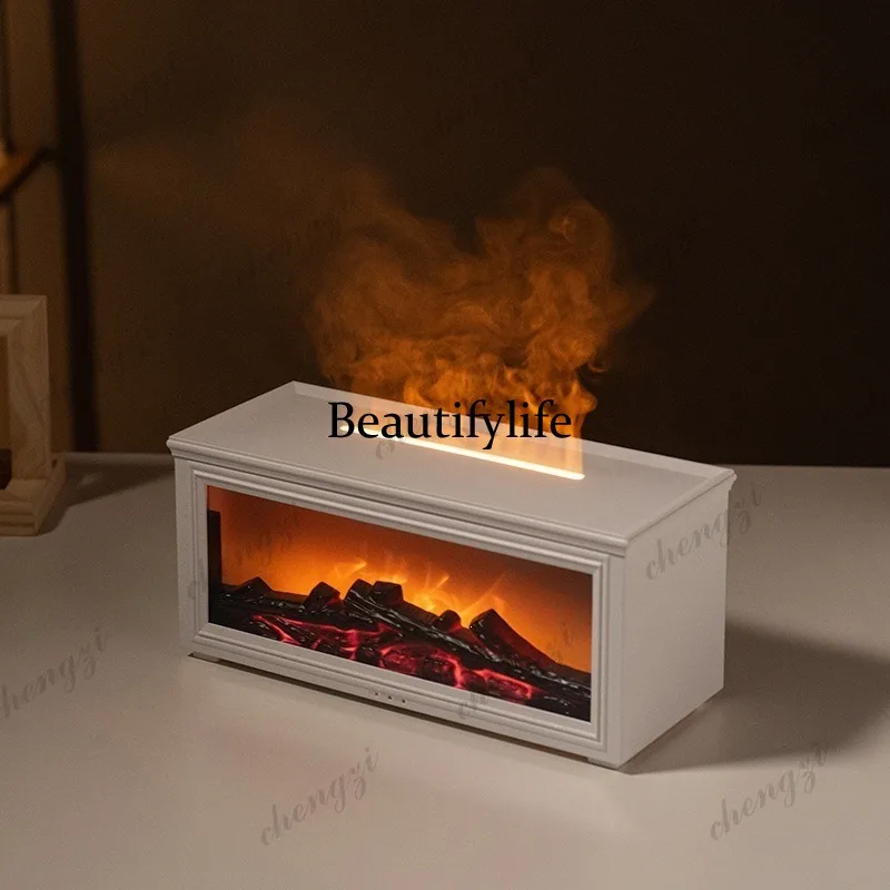 Flame aromatherapy machine, fireplace modeling, mechanical remote control, dual-purpose, colorful lighting, desktop atmosphere